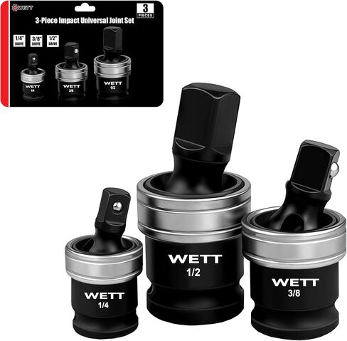 مجموعة وصلات WETT المكونة من 3 قطع، مجموعة مهايئ دوارة بمقبس محرك 1/2 بوصة، 3/8 بوصة و1/4 بوصة، مآخذ تمايل بدرجة التأثير، مقابس U-Joint، فولاذ CR-MO in Saudi Arabia