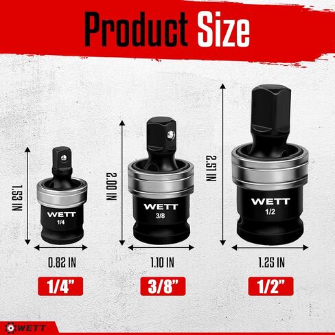 مجموعة وصلات WETT المكونة من 3 قطع، مجموعة مهايئ دوارة بمقبس محرك 1/2 بوصة، 3/8 بوصة و1/4 بوصة، مآخذ تمايل بدرجة التأثير، مقابس U-Joint، فولاذ CR-MO in Saudi Arabia