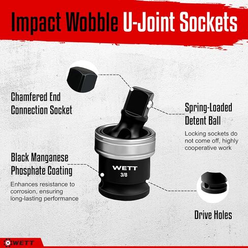 مجموعة وصلات WETT المكونة من 3 قطع، مجموعة مهايئ دوارة بمقبس محرك 1/2 بوصة، 3/8 بوصة و1/4 بوصة، مآخذ تمايل بدرجة التأثير، مقابس U-Joint، فولاذ CR-MO in Saudi Arabia