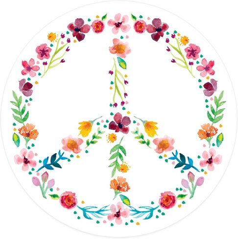 Floral Peace Sign Sticker 4.75x4.75 inches - Made in The USA - Peace, Love, Hippie Round Bumper Sticker Decal for Cars, Windows - Peace Sticker (1-Pack) in Saudi Arabia