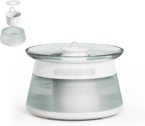 Glass Smart Pet Water Fountain,Cat Drinking Water Fountain Bowl No Filter,Battery Operated Filterless Pet Water Fountain in Kuwait