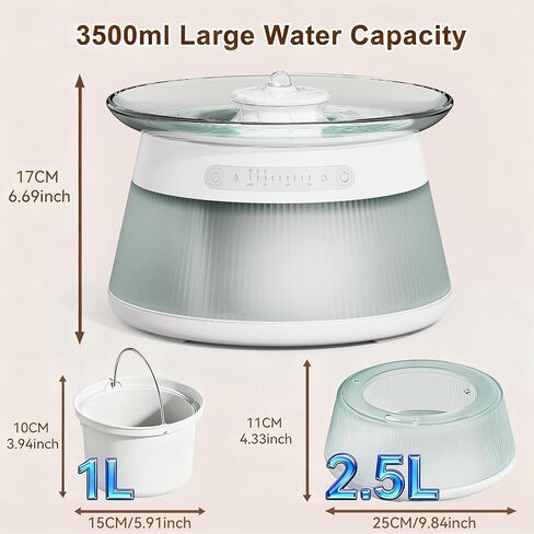Glass Smart Pet Water Fountain,Cat Drinking Water Fountain Bowl No Filter,Battery Operated Filterless Pet Water Fountain in Kuwait
