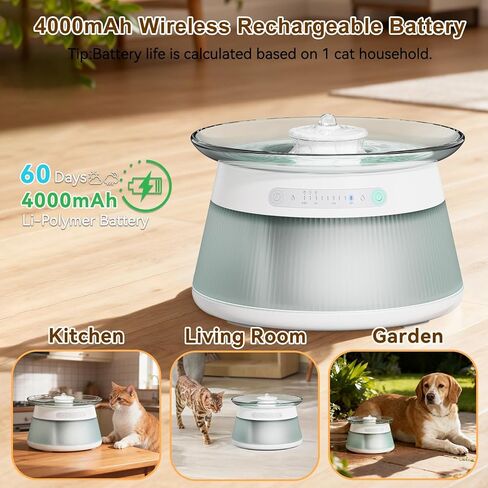 Glass Smart Pet Water Fountain,Cat Drinking Water Fountain Bowl No Filter,Battery Operated Filterless Pet Water Fountain in Kuwait
