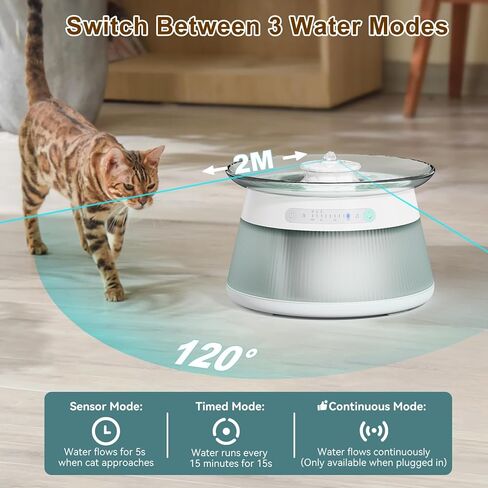 Glass Smart Pet Water Fountain,Cat Drinking Water Fountain Bowl No Filter,Battery Operated Filterless Pet Water Fountain in Kuwait