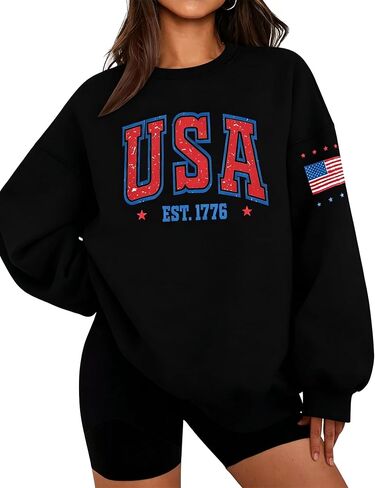 USA Letter Sweatshirt Womens Casual Long Sleeve Graphic Shirts American Flag Crewneck Pullover Tops in Saudi Arabia