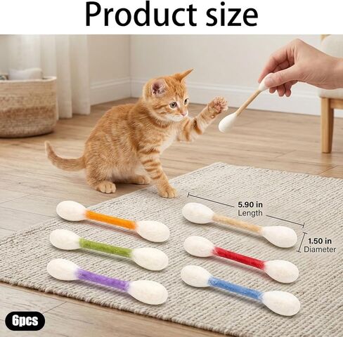 6PCS 5.9inch Q Tip for Cats, Cat Qtip for Indoor Play, Cotton Swab for Ca-ts, Interactive Cat Q Tip for Feline, Engaging Qtip Ca-t Set in Kuwait