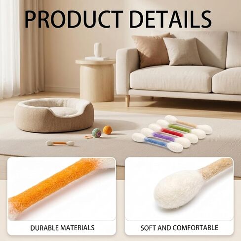 6PCS 5.9inch Q Tip for Cats, Cat Qtip for Indoor Play, Cotton Swab for Ca-ts, Interactive Cat Q Tip for Feline, Engaging Qtip Ca-t Set in Kuwait