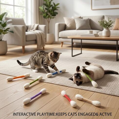 6PCS 5.9inch Q Tip for Cats, Cat Qtip for Indoor Play, Cotton Swab for Ca-ts, Interactive Cat Q Tip for Feline, Engaging Qtip Ca-t Set in Kuwait
