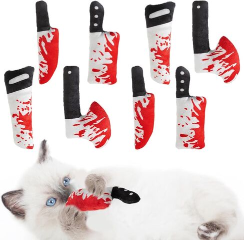 8pcs Catnip Toy, Indoor Knife Shaped Cat Toy Horror Plush Interactive Chew Bite Toys for Halloween Christmas Cat Kitten Indoor Festive Holiday Cat Lover Gift in Kuwait