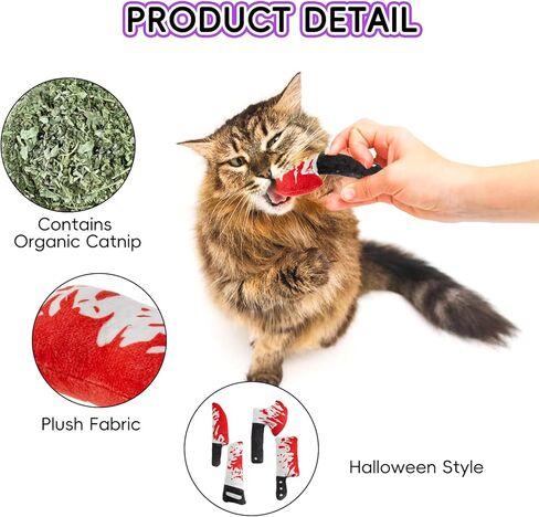 8pcs Catnip Toy, Indoor Knife Shaped Cat Toy Horror Plush Interactive Chew Bite Toys for Halloween Christmas Cat Kitten Indoor Festive Holiday Cat Lover Gift in Kuwait