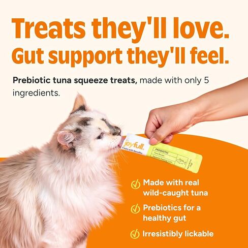Joyfull Lickable Cat Treats with Prebiotics – Wild-Caught Tuna Squeeze Treats – Supports Digestive Health – 24 Tubes (0.5 oz Each) in Kuwait