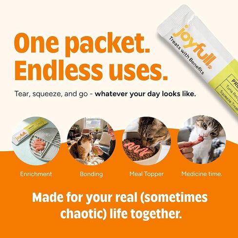 Joyfull Lickable Cat Treats with Prebiotics – Wild-Caught Tuna Squeeze Treats – Supports Digestive Health – 24 Tubes (0.5 oz Each) in Kuwait