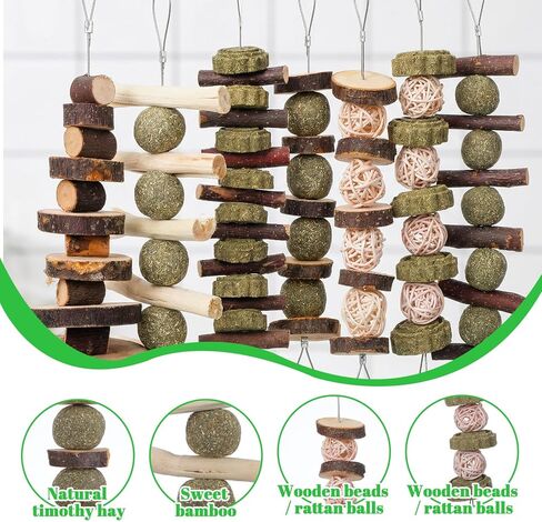 7 Pcs Bunny Chew Toys, Natural Apple Wood Hanging Rabbit Chew Toy Treats for Guinea Pigs Hamsters Chinchilla Ferret Rats, Improve Small Animal Dental Health for Teeth Grinding in Kuwait