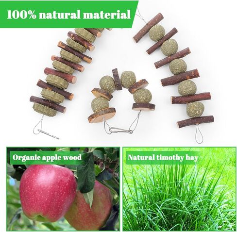 7 Pcs Bunny Chew Toys, Natural Apple Wood Hanging Rabbit Chew Toy Treats for Guinea Pigs Hamsters Chinchilla Ferret Rats, Improve Small Animal Dental Health for Teeth Grinding in Kuwait