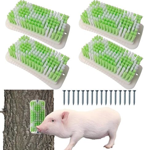 4PCS Pig Enrichment Toy,2-in-1 Self-Grooming and Scratch Brush for Mini Pigs,Reduces Stress,Mini Pigs Self Cleaning Slicker Brushes,Green & White Diamond Pattern,Easy Install for Pens Barns or Yards in Kuwait
