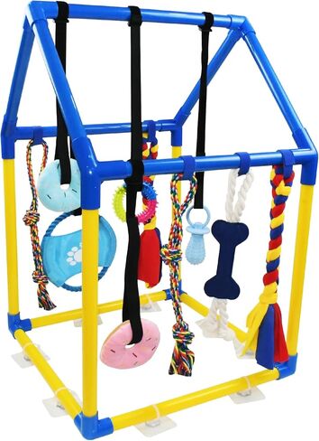 ASOCEA Puppy Play Gym للكلاب الصغيرة - صالة الألعاب الرياضية التفاعلية في الغابة مع 10 ألعاب معلقة، ارتفاع قابل للتعديل، إطار PVC آمن للترفيه الداخلي للجرو، والتسنين والتحفيز العقلي in Kuwait
