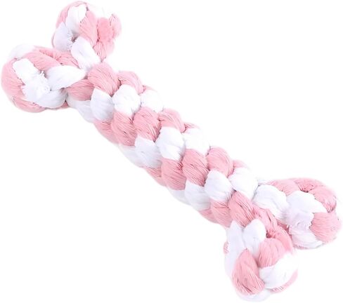 Dog Rope Toys Set with Bone-Shaped Chew Toy, Durable Cotton Rope Toys for Teething, Training, and Interactive Play for Small to Medium Dogs (Pink & White) in Kuwait