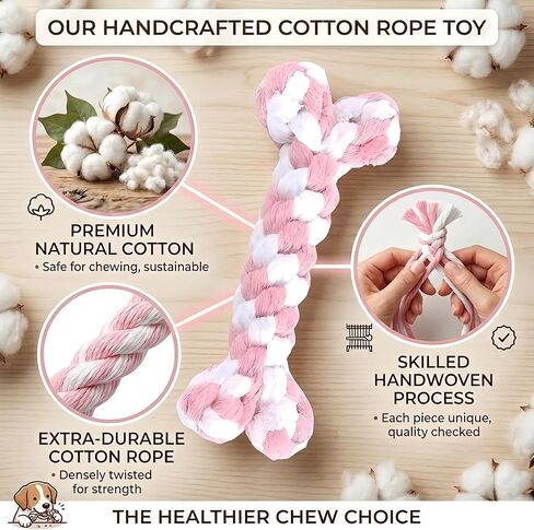 Dog Rope Toys Set with Bone-Shaped Chew Toy, Durable Cotton Rope Toys for Teething, Training, and Interactive Play for Small to Medium Dogs (Pink & White) in Kuwait