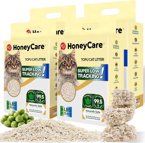 HoneyCare Tofu Cat Litter I 100% Plant-Based Pellets I Flushable & Sustainable I Low-Dust Quick Clumping Superior Odor Control, 24-lbs Value Pack (6 lbs x 4) in Kuwait