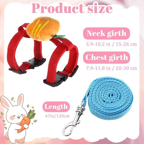 4 Pcs Adjustable Bunny Rabbit Harness and Leash Set Small Pet Cute Vest Harness Leash with Decoration Pets Stuff Bunny Rabbit Harnesses for Small Pets Kitten Puppy Walking Hiking Camping Outdoor in Kuwait