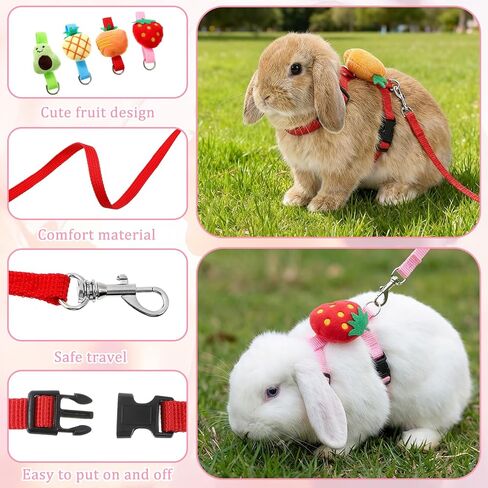 4 Pcs Adjustable Bunny Rabbit Harness and Leash Set Small Pet Cute Vest Harness Leash with Decoration Pets Stuff Bunny Rabbit Harnesses for Small Pets Kitten Puppy Walking Hiking Camping Outdoor in Kuwait