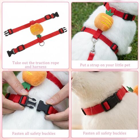 4 Pcs Adjustable Bunny Rabbit Harness and Leash Set Small Pet Cute Vest Harness Leash with Decoration Pets Stuff Bunny Rabbit Harnesses for Small Pets Kitten Puppy Walking Hiking Camping Outdoor in Kuwait