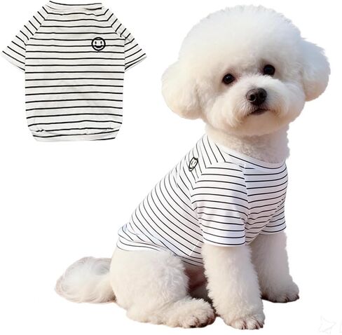 Striped Small Dog T-Shirts with Short Sleeves Breathable Girl Puppy Clothes Cooling Boy Cats Outfits Sleeveless Dog Tee Shirt Lightweight Stretchy Pet Vest Shirt (White, Large) in Kuwait