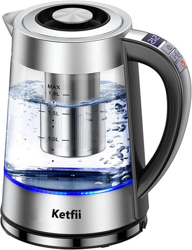 Electric Kettle with British Strix Thermostat, 1.8L 1500W, 24-Hour Keep Warm, Removable Lid, Glass Tea Kettle & Hot Water Boiler, BPA-FREE, Auto Shut-Off & Boil-Dry Protection, 304 Stainless Steel in Kuwait