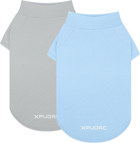 XPUDAC 2 حزمة من قمصان الكلاب للحماية من الشمس، تي شيرت للكلاب سريع الجفاف وجيد التهوية وخفيف الوزن بدون أكمام ملابس صيفية للحيوانات الأليفة للكلاب الصغيرة والبشرة الحساسة الناعمة للحيوانات الأليفة بدون أكمام، مقاس M in Kuwait