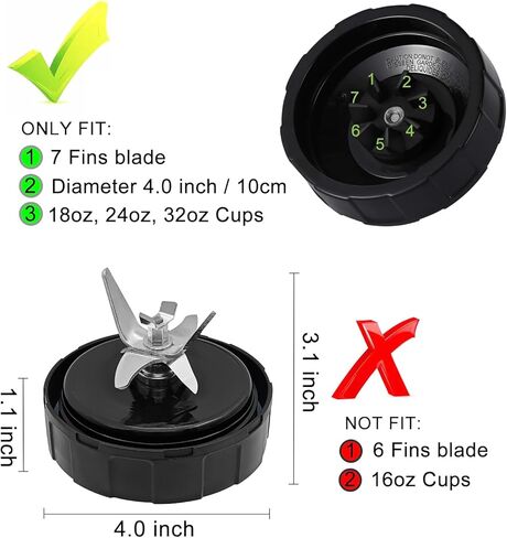 قطع غيار شفرة الخلاط SS101 متوافقة مع خلاط الطاقة Nutri Ninja Foodi SS100 SS101 SS150 SS151 SS351 SS400 SS401 TB301 TB401 CO101B CO351B CO401B، لمجموعة خلاط النينجا (7 زعانف) in Kuwait