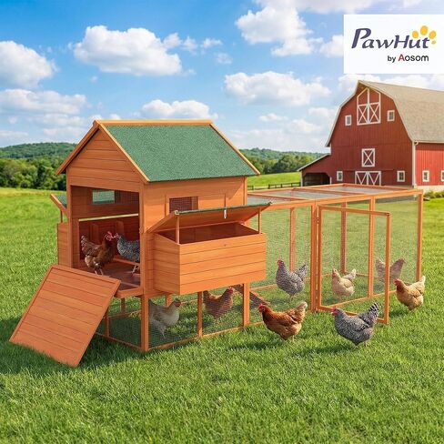 PawHut 137 "حظيرة دجاج لـ 4-6 دجاج، بيت دجاج كبير، قفص دجاجة دواجن خشبي مع صندوق تعشيش وتشغيل للفناء الخلفي، برتقالي in Kuwait