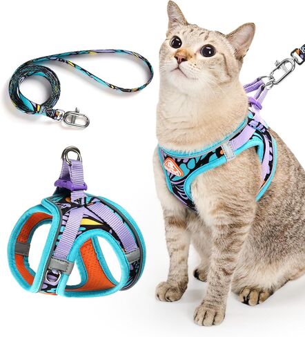 PetThem Upgraded Cat Harness and Leash Set - Step-in Escape Proof Adjustable Cat Harness, Comfortable Soft Lightweight, Reflective Harness for Walking, Travel, Camping (Butterfly Magic, S) in Saudi Arabia