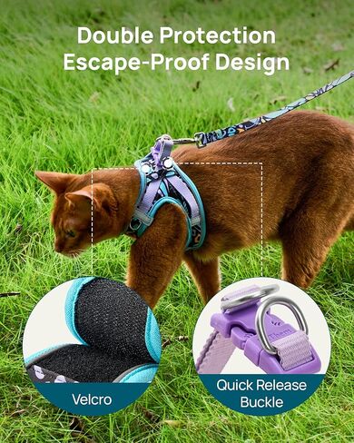 PetThem Upgraded Cat Harness and Leash Set - Step-in Escape Proof Adjustable Cat Harness, Comfortable Soft Lightweight, Reflective Harness for Walking, Travel, Camping (Butterfly Magic, S) in Saudi Arabia