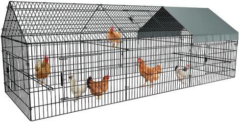 PawGiant Chicken Coop, Chicken Run Pen for Yard with Cover Outdoor Metal Portable Chicken Tractor Cage Enclosure Crate Outside for Small Animals Duck Rabbit Hen 130"×40"×40" in Kuwait