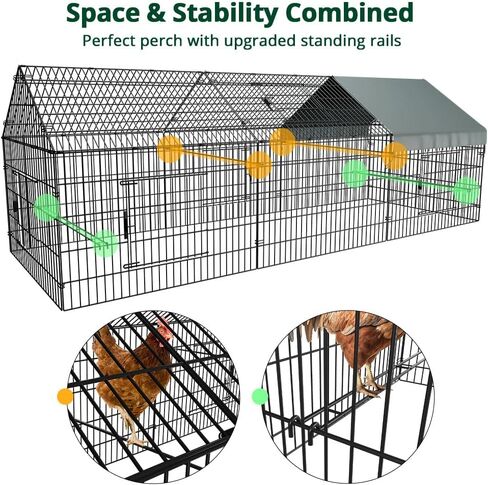 PawGiant Chicken Coop, Chicken Run Pen for Yard with Cover Outdoor Metal Portable Chicken Tractor Cage Enclosure Crate Outside for Small Animals Duck Rabbit Hen 130"×40"×40" in Kuwait