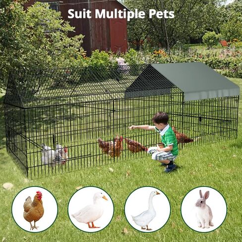 PawGiant Chicken Coop, Chicken Run Pen for Yard with Cover Outdoor Metal Portable Chicken Tractor Cage Enclosure Crate Outside for Small Animals Duck Rabbit Hen 130"×40"×40" in Kuwait