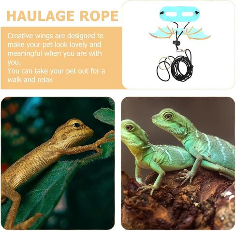 SOLUSTRE Adjustable Lizard Harness Leash 5pcs Set with Colorful Wing Design for Small Reptiles and Geckos, Soft Pet Harness for Outdoor Walking and Travel in Kuwait