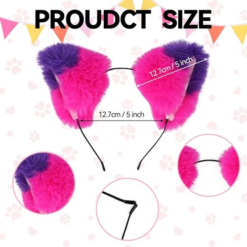 5Pcs Pink Purple Striped Cat Costume Set, Halloween Costume with Plush Ears, Adjustable Tail, Knee Socks, Gloves, Collar, for Women, Girls, Halloween Cosplay Party Outfit in Kuwait