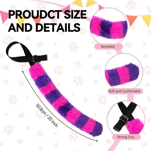 5Pcs Pink Purple Striped Cat Costume Set, Halloween Costume with Plush Ears, Adjustable Tail, Knee Socks, Gloves, Collar, for Women, Girls, Halloween Cosplay Party Outfit in Kuwait