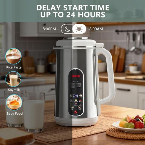 8 in 1 Nut Milk Maker Machine, 42oz Stainless Steel Automatic Soy Milk Maker with Delay Start & Keep Warm & Boil Water & Low Noise & Self-Clean, Milk Blender for Almond, Oat, Juice, Coconut in Kuwait