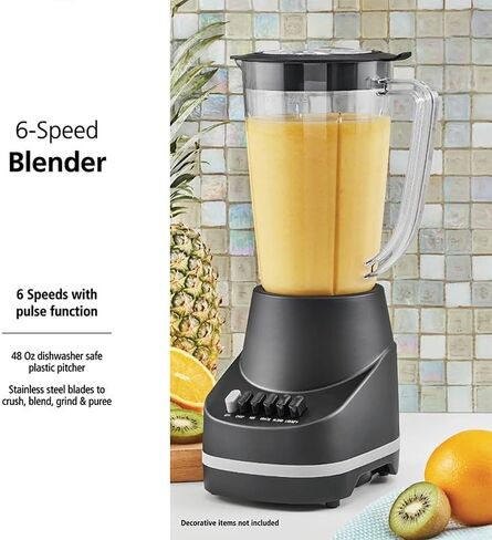 500W 6-Speed Blender with 48oz/1.5L Jar, Black Countertop Blender for Smoothies, Shakes & Food Prep, Home Essential in Kuwait