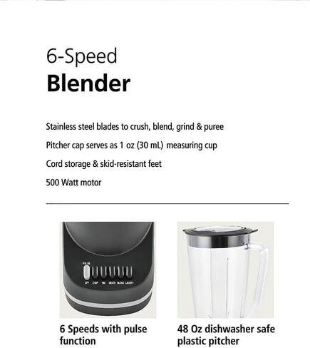 500W 6-Speed Blender with 48oz/1.5L Jar, Black Countertop Blender for Smoothies, Shakes & Food Prep, Home Essential in Kuwait