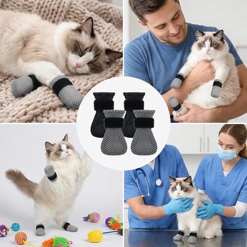8Pcs Cat Mittens to Prevent Scratching, Adjustable Cat Booties Kitten Mittens, Mesh Breathable Cats Claw Protectors Covers, Anti Scratch Cats Shoes Socks Booties for Pet Bathing Cutting Nails in Kuwait