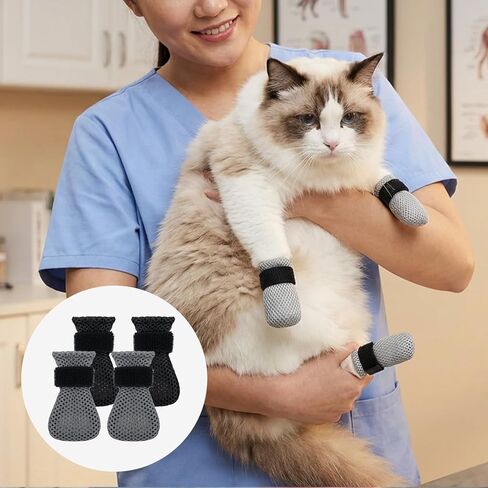 8Pcs Cat Mittens to Prevent Scratching, Adjustable Cat Booties Kitten Mittens, Mesh Breathable Cats Claw Protectors Covers, Anti Scratch Cats Shoes Socks Booties for Pet Bathing Cutting Nails in Kuwait