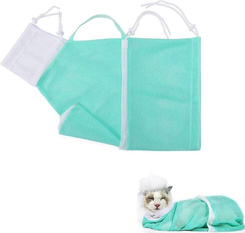 Cat Bathing Bag – Breathable Mesh, Adjustable Safety Strap, Anti-Scratch & Anti-Bite, Easy to Wear with Zipper & Drawstring, Perfect for Most Cats Bathing, Nail Trimming & Injection (Gray) in Kuwait