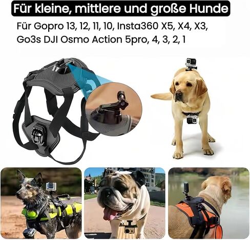 سرج للكلاب لـ Gopro، حزام للكلاب قابل للتعديل لـ Gopro 13 12 11 10 9 8 7 Insta360 X5 X4 X3 Go3s DJI Osmo Action 5pro 4 3 2 1، للكلاب الصغيرة والمتوسطة والكبيرة، مع 5 محولات in Kuwait