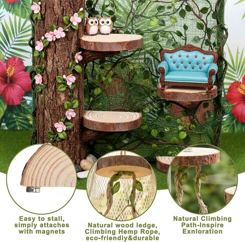 Jumping Spider Enclosure Accessories Kit, Jumping Spider Habitat Accessories, 3 Wood Shelves & 1 Climbing Rope, Web Climbing and Feeding Platforms with Magnets for Small Insects Critters in Kuwait