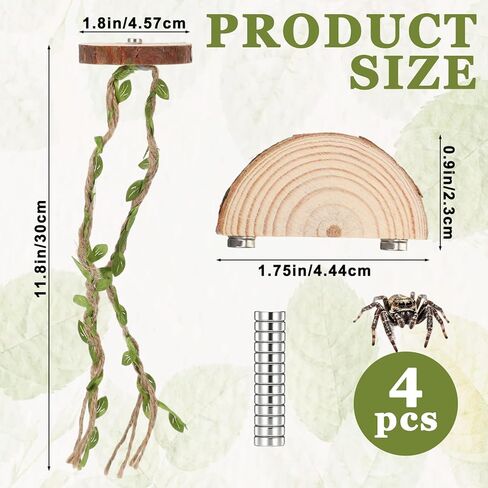 Jumping Spider Enclosure Accessories Kit, Jumping Spider Habitat Accessories, 3 Wood Shelves & 1 Climbing Rope, Web Climbing and Feeding Platforms with Magnets for Small Insects Critters in Kuwait