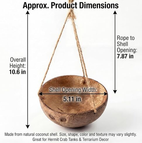 Hermit Crab Hanging Coconut Shell Hideout – Natural Coconut Habitat Decor, Tank Accessories for Hermit Crabs in Kuwait