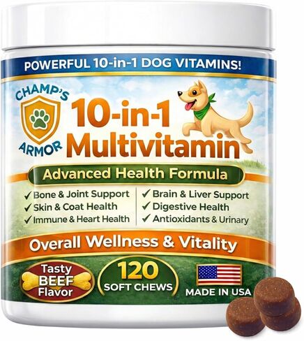 Dog Multivitamin 10-in-1 with Glucosamine - Hip Joint Support, Skin & Coat, Digestive Health, Immune Boost - Salmon Oil, Probiotics, MSM - All Natural Daily Chews for Dogs All Breeds - 120 Count in Kuwait